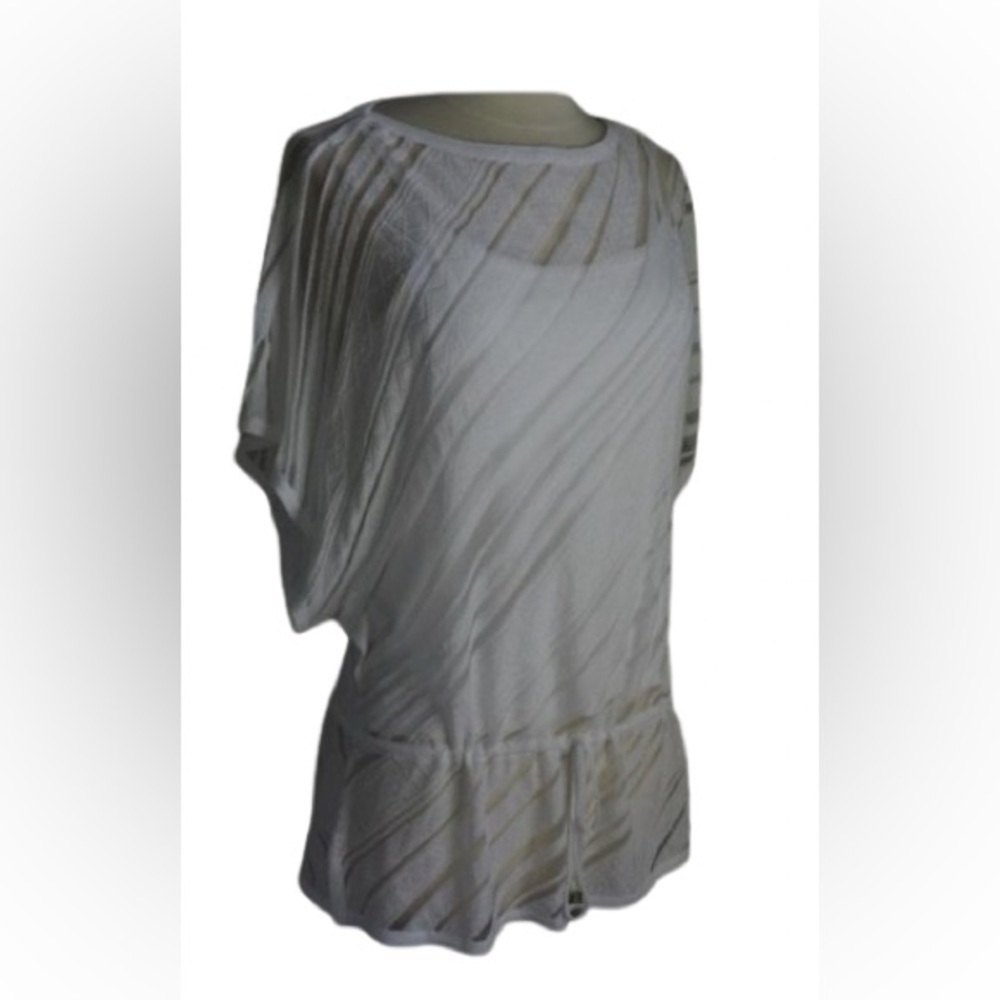 White House Black Market White Striped Blouse Med Kimono Sleeves